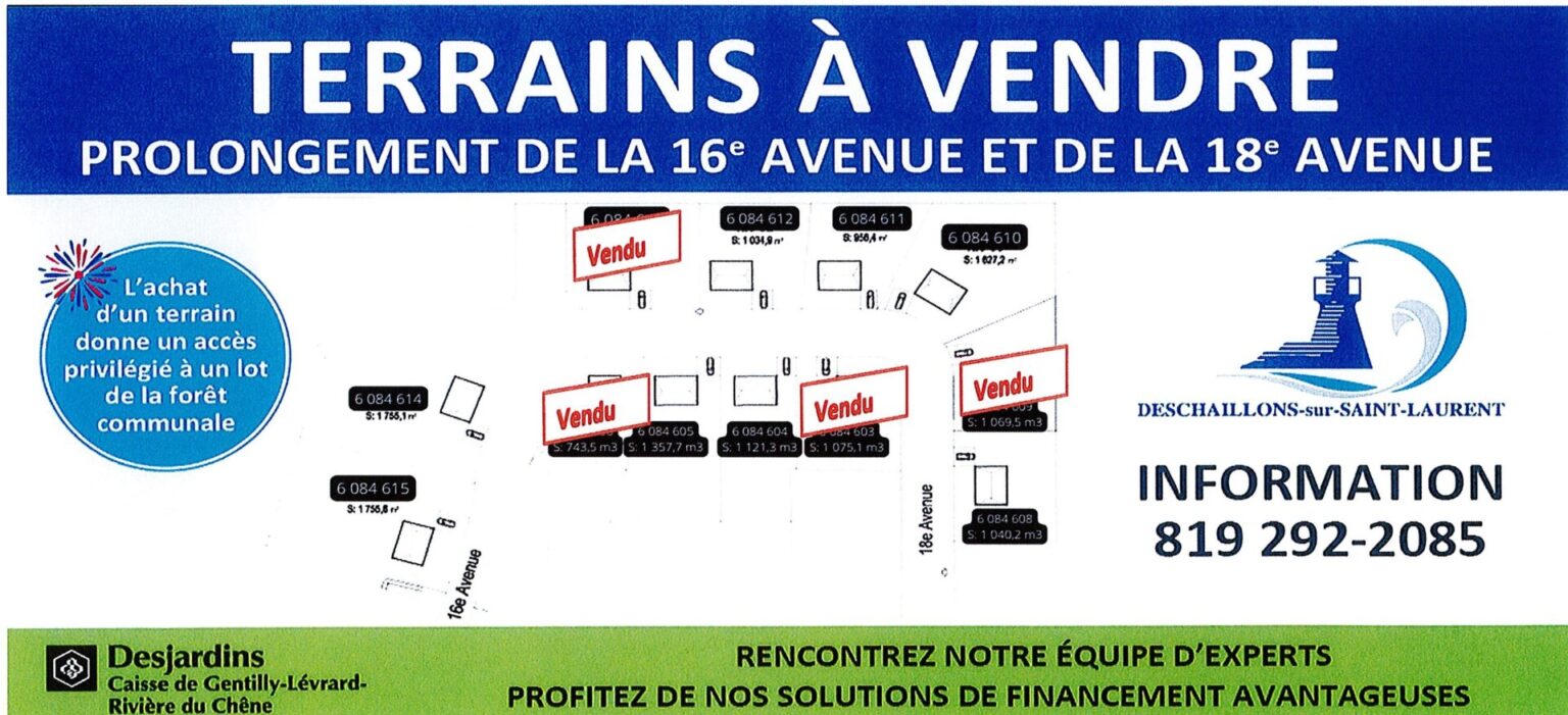 Carte et terrains disponibles Deschaillons sur StLaurent